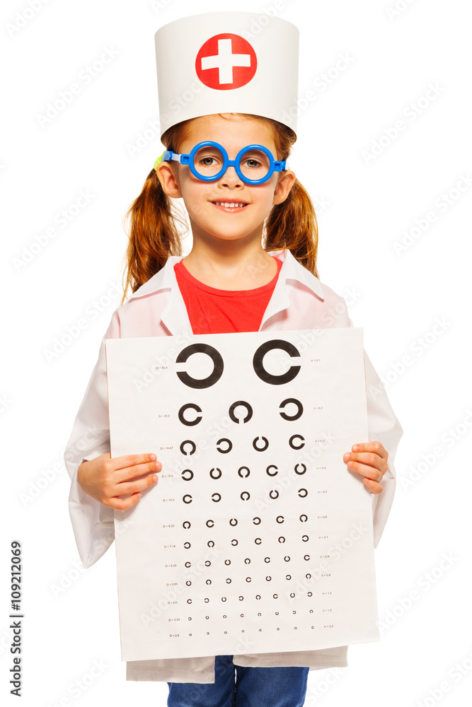 Little girl playing a doctor ophthalmologist