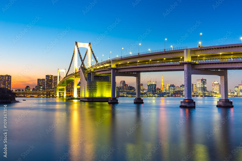 Night with Tokyo skyline view from Odaiba