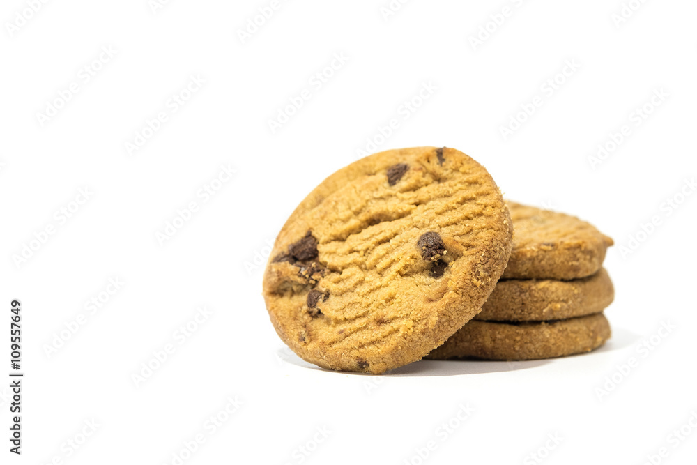 Chocolate chip cookies isolated on white background.