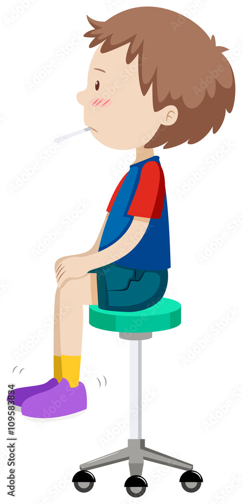 Boy on stool having fever