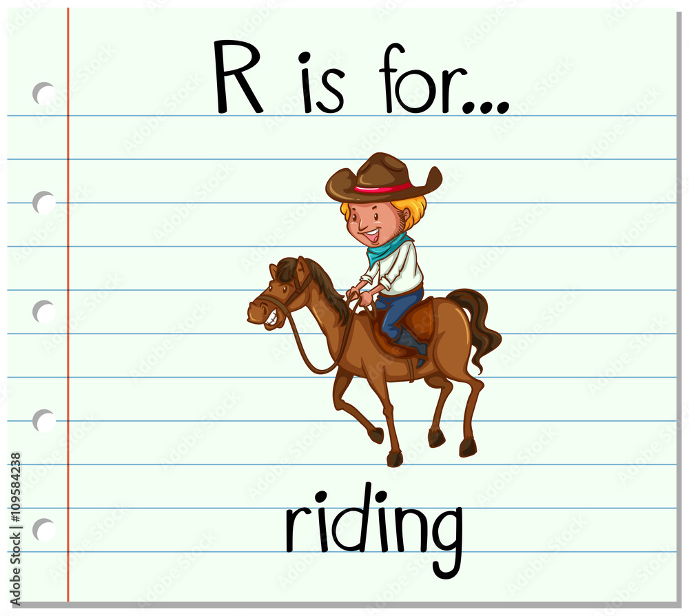 Flashcard letter R is for riding