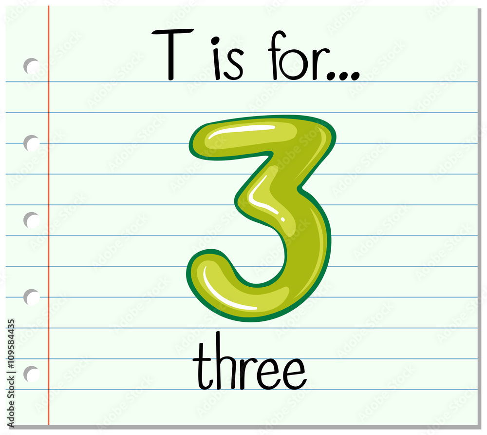 Flashcard letter T is for three