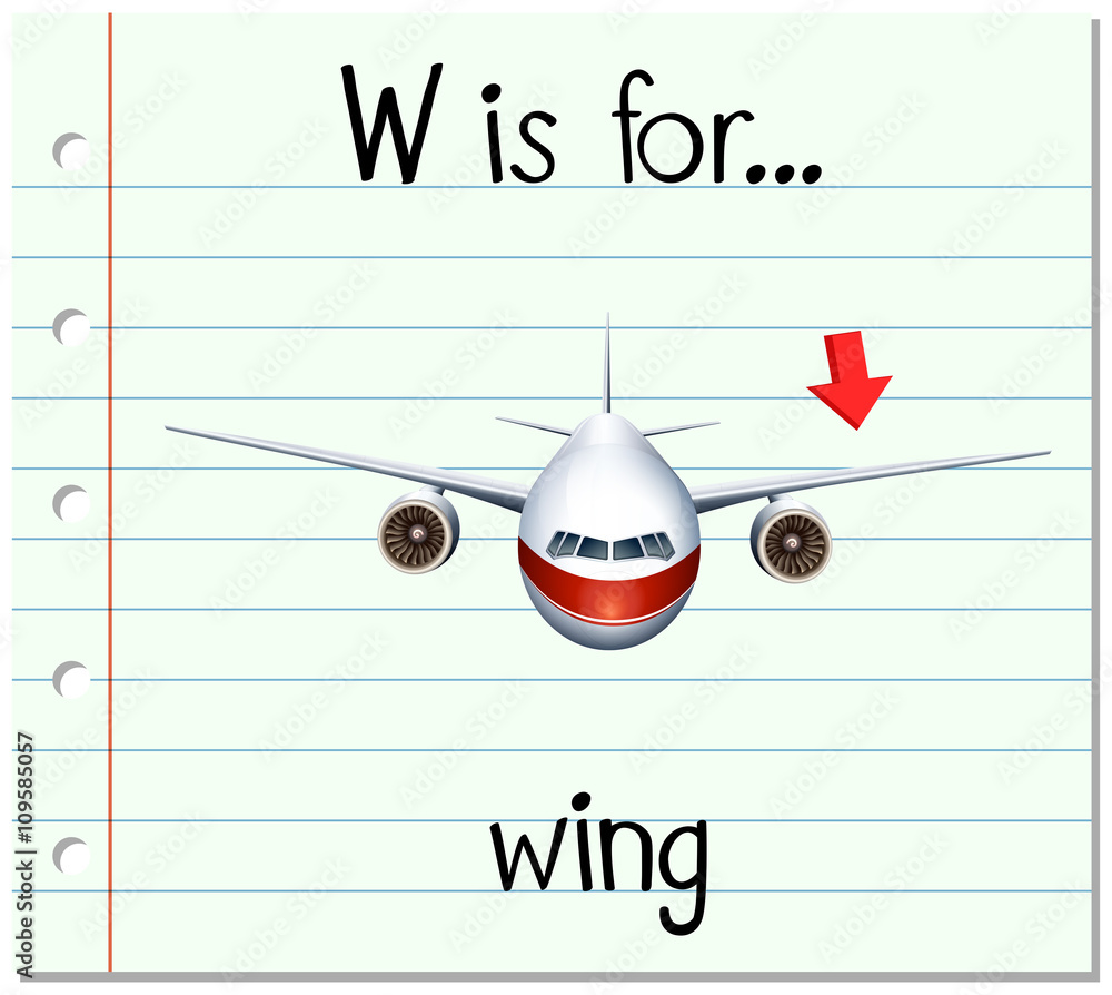 Flashcard字母W代表机翼