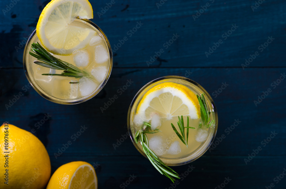 Citrus homemade lemonade, summer drink. Top view..