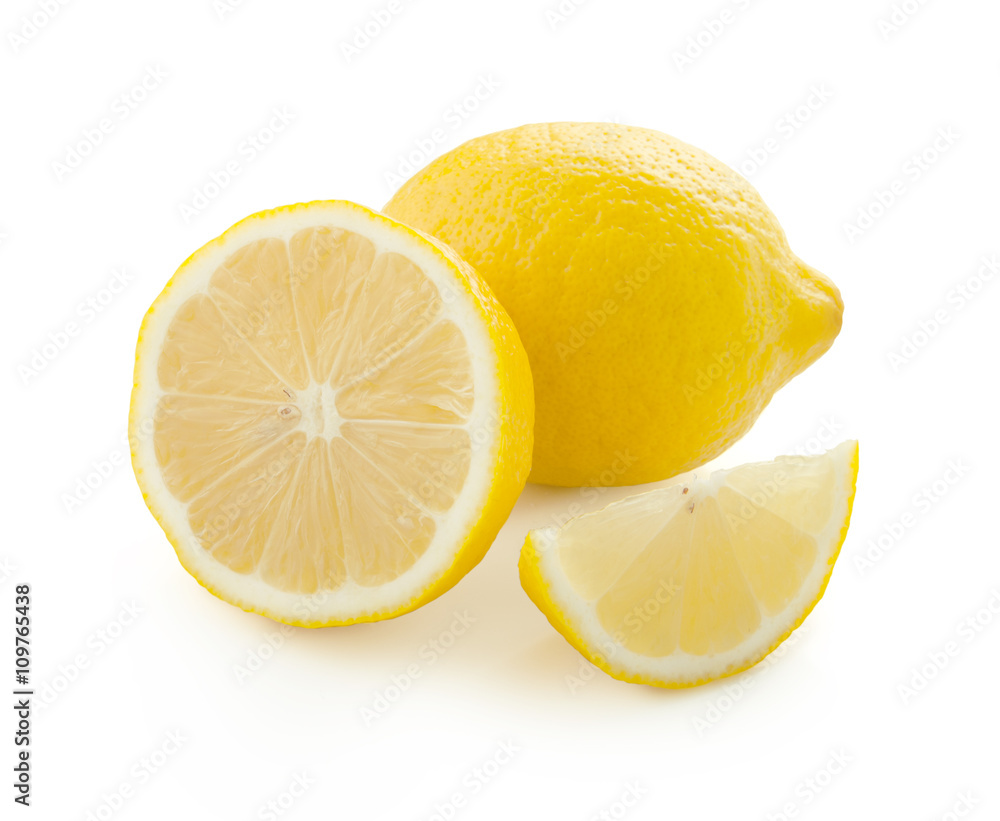 Lemon sliced with clipping path on white background.