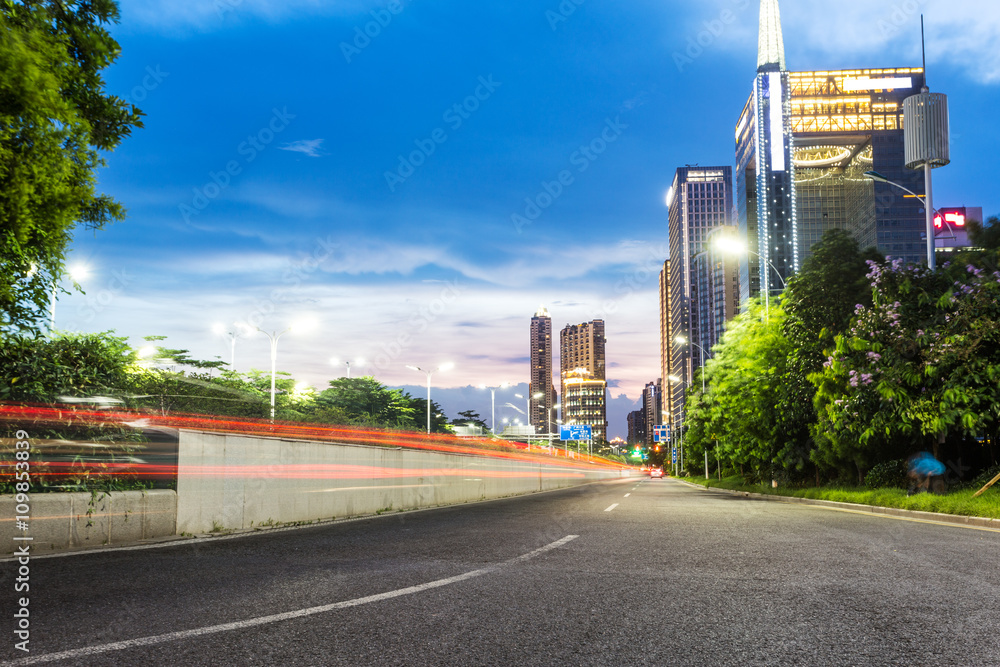 urban road in modern city at twilight