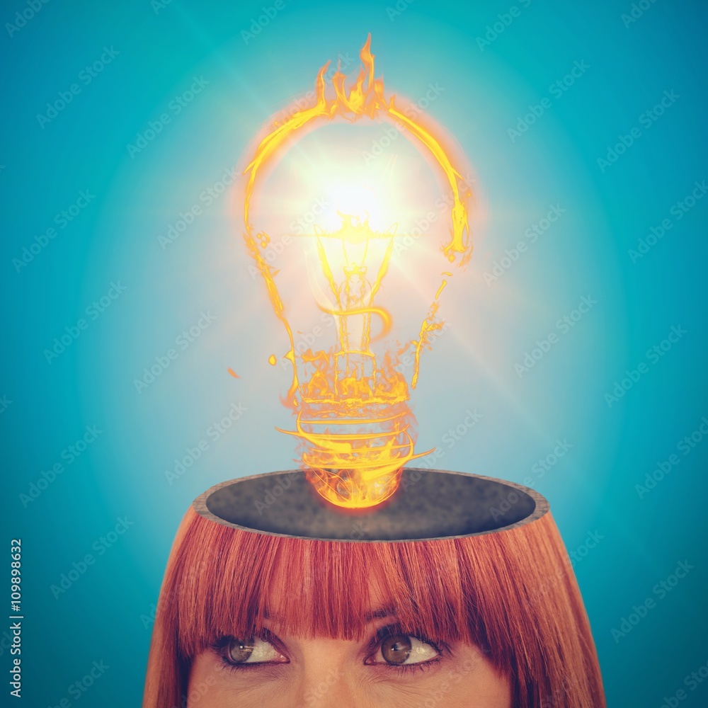 Composite image of red head woman with copy space