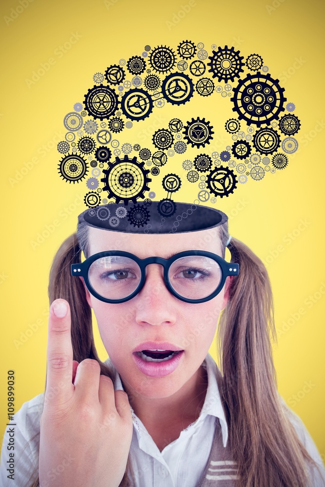 Composite image of female geeky hipster looking confused 