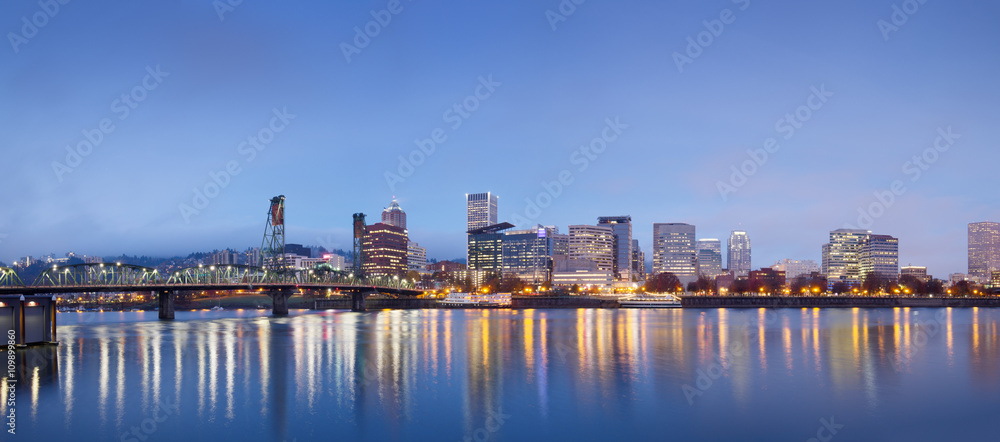 water,cityscape and skyline of portland in blue sky