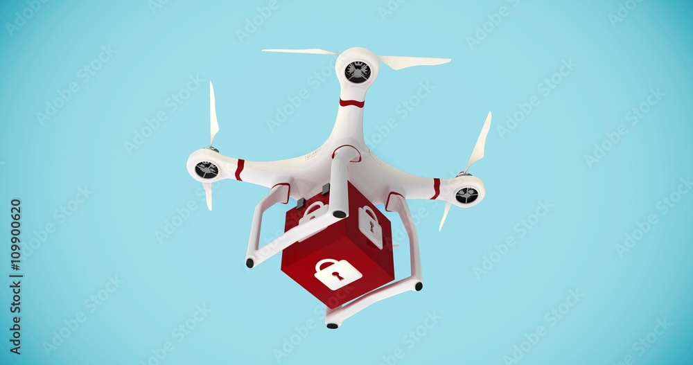 Composite image of a drone bringing a red cube