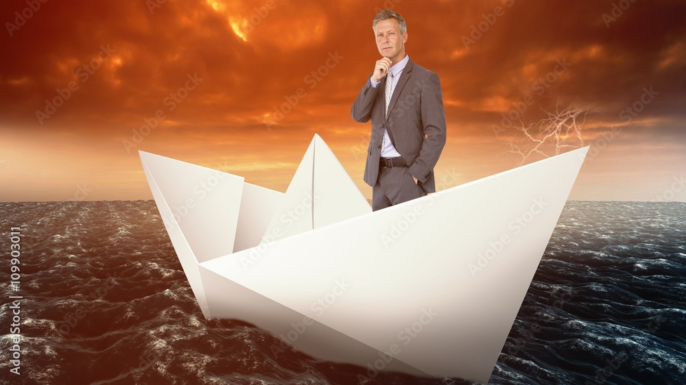 Composite image of full length portrait of businessman with hand