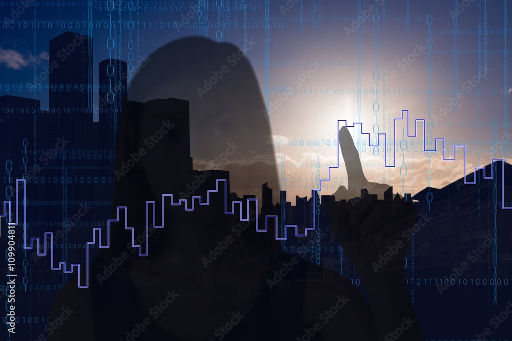 Composite image of businesswoman pointing 