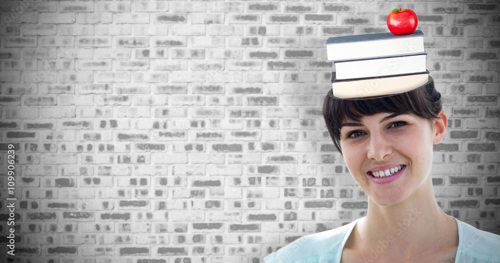 Composite image of woman looking at camera