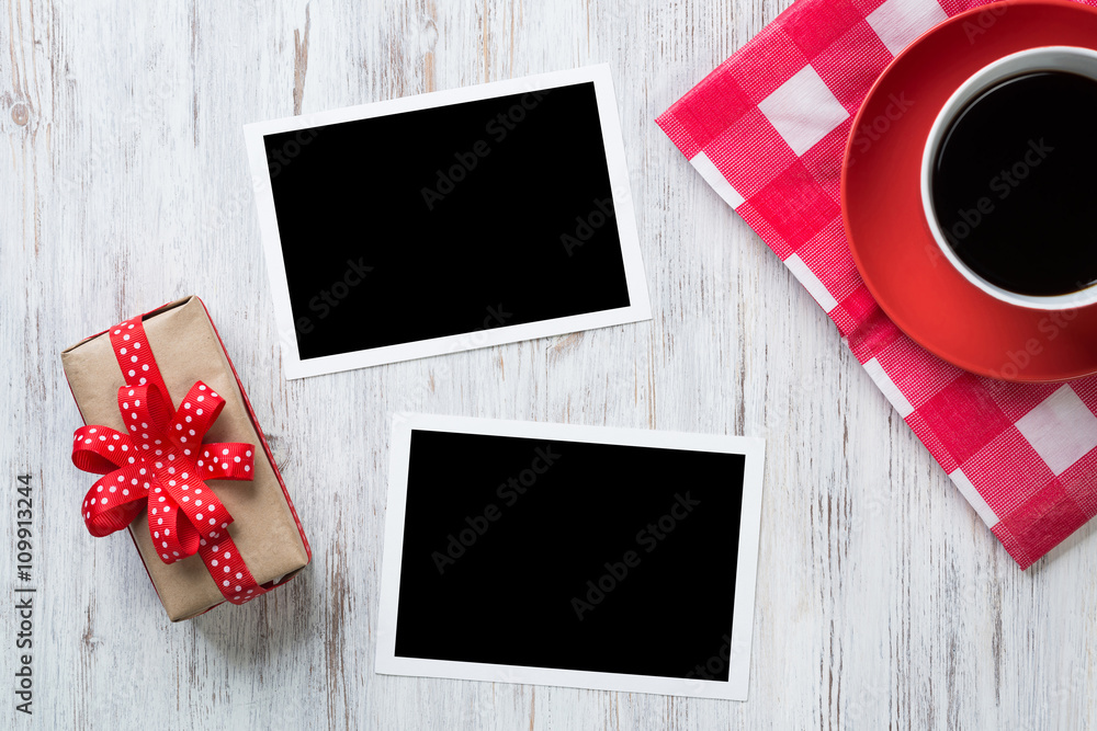 Blank photo frames on table