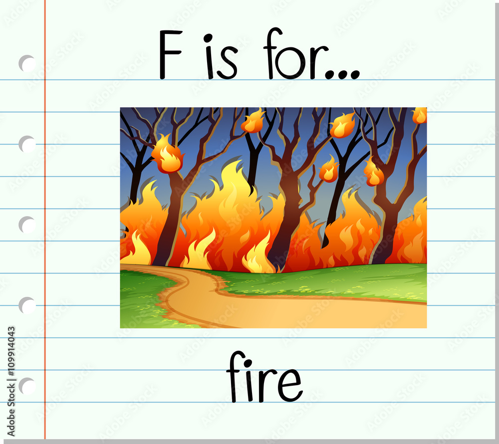 Flashcard letter F is for fire