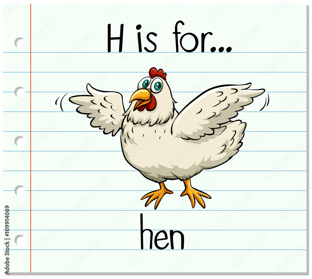 Flashcard letter  H is for hen