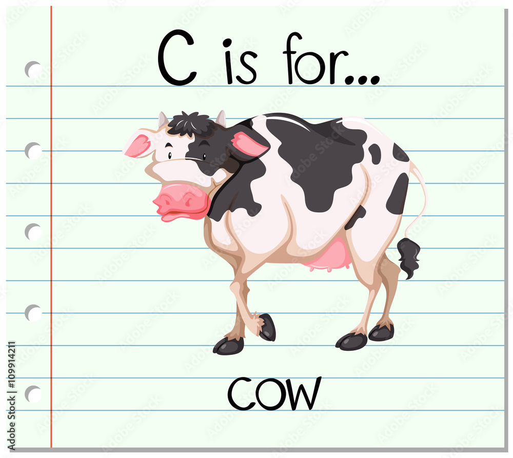 Flashcard letter  C is for cow