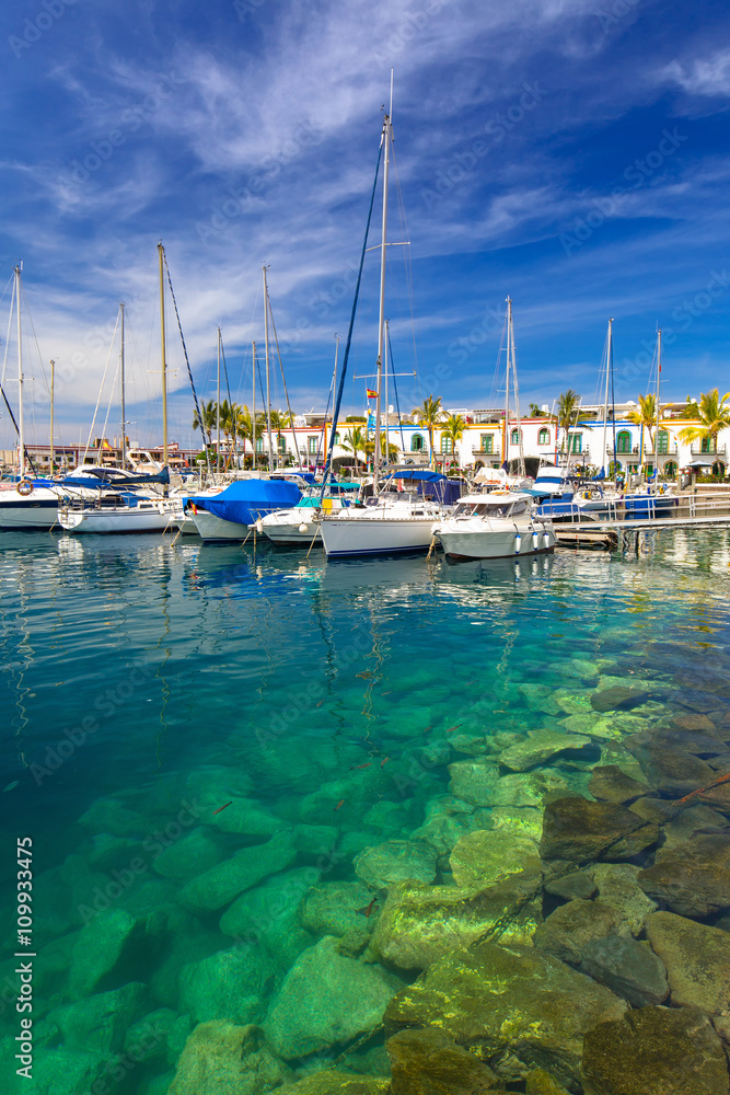 Marina of Puerto de Mogan, a small fishing port on Gran Canaria, Spain.