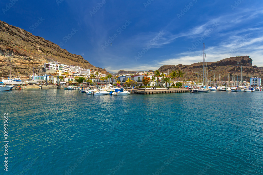 Marina of Puerto de Mogan, a small fishing port on Gran Canaria, Spain.