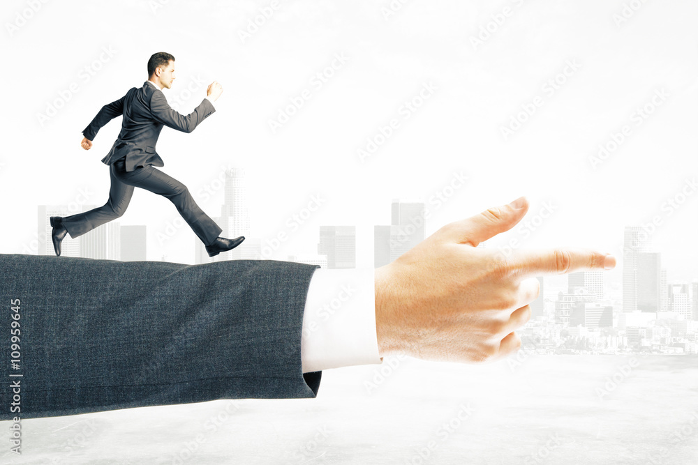 Businessman running on arm