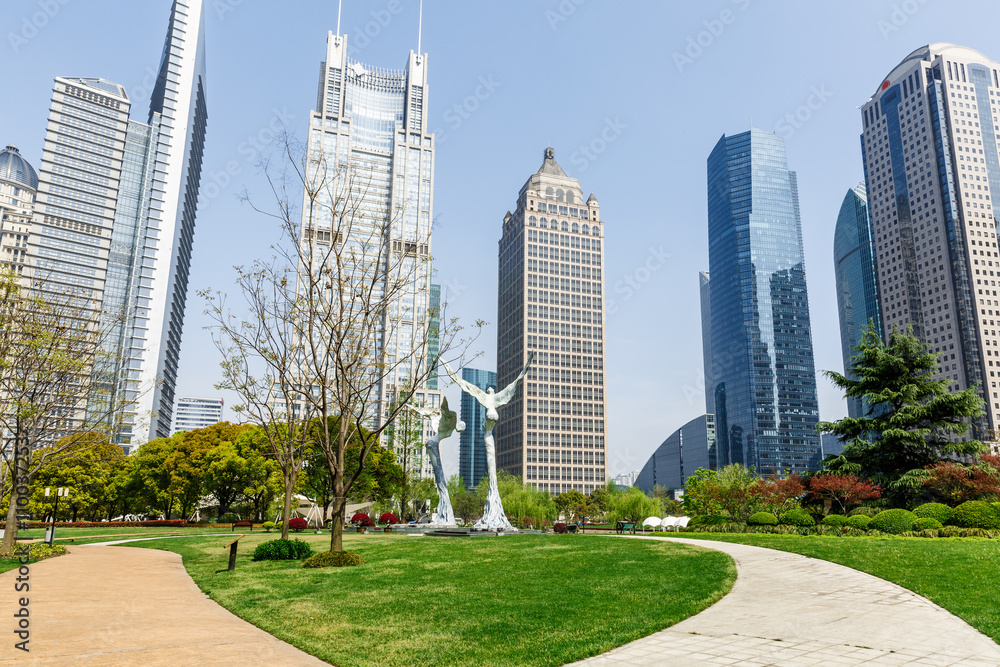 Lujiazui financial center park scenery in Shanghai，china