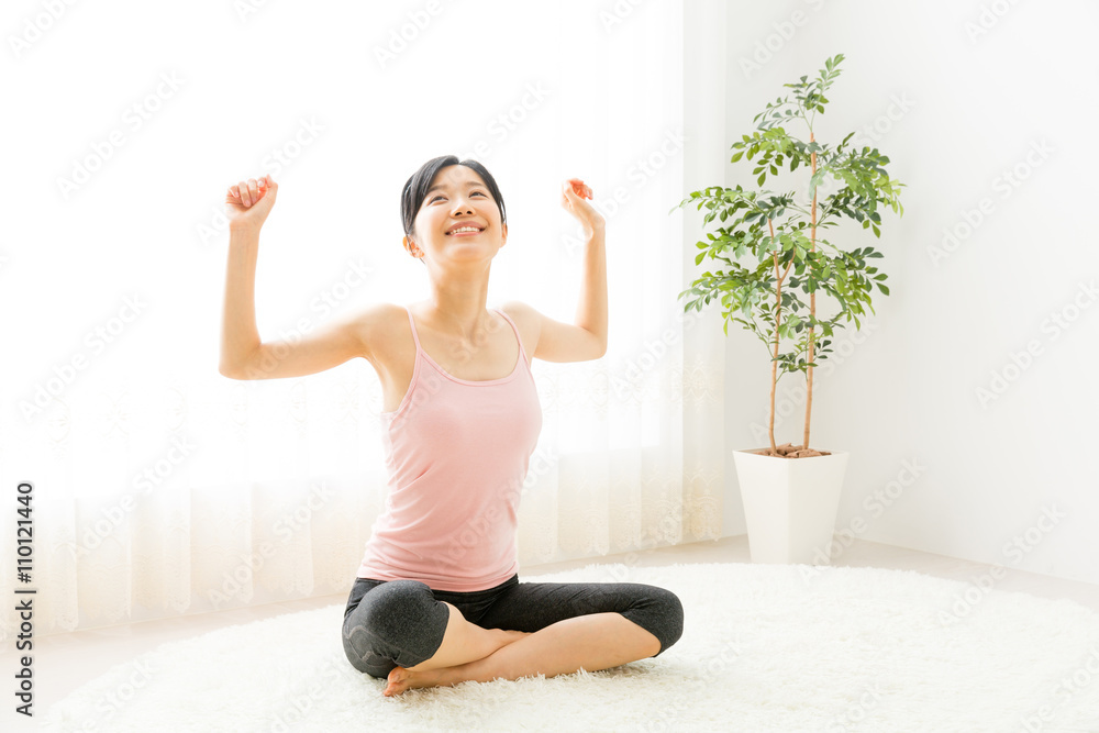 attractive asian woman exercise image