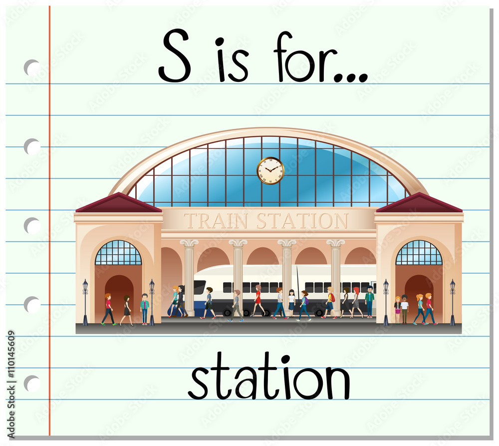 Flashcard字母S用于车站