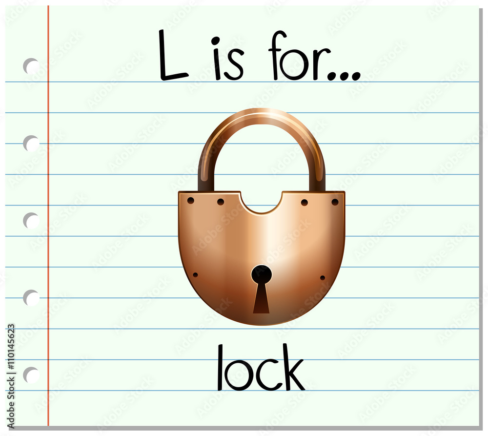 Flashcard letter L is for lock