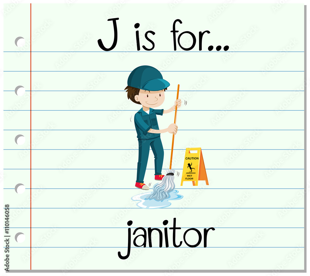 Flashcard letter J is for janitor