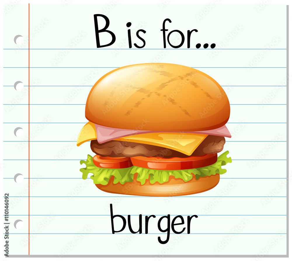 Flashcard letter B is for burger