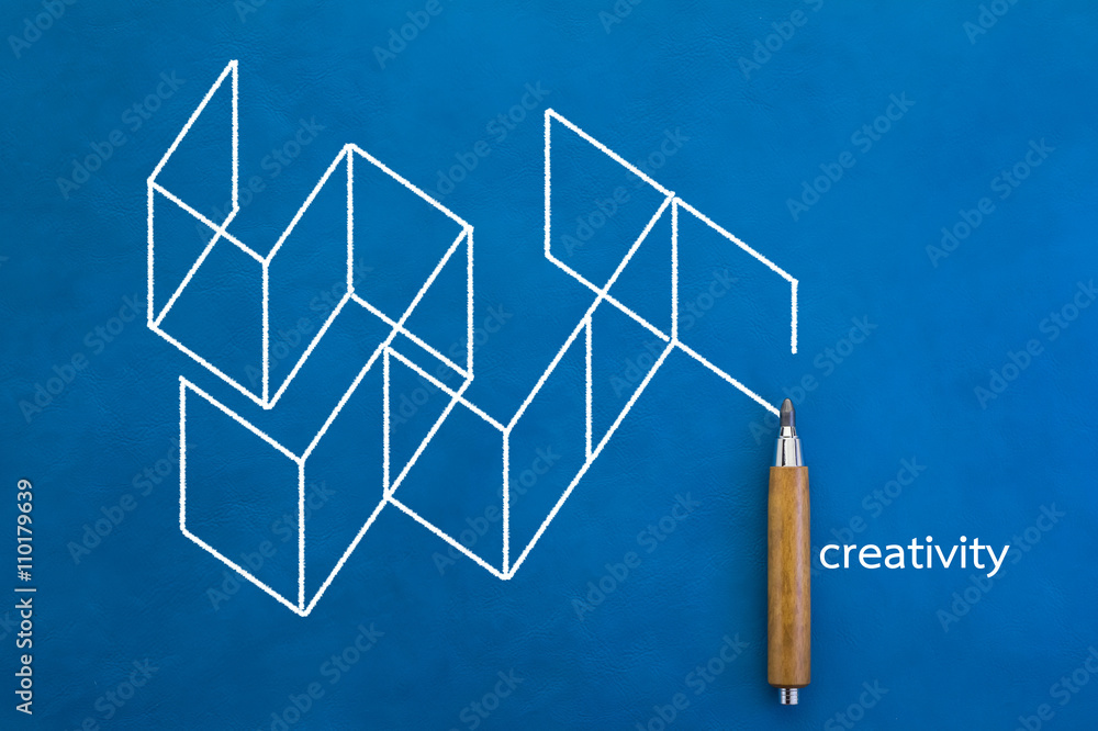 creativity concept drawing on blue background