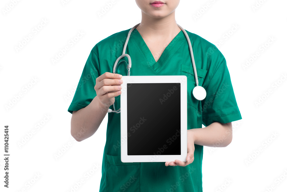 Doctor showing blank digital tablet screen