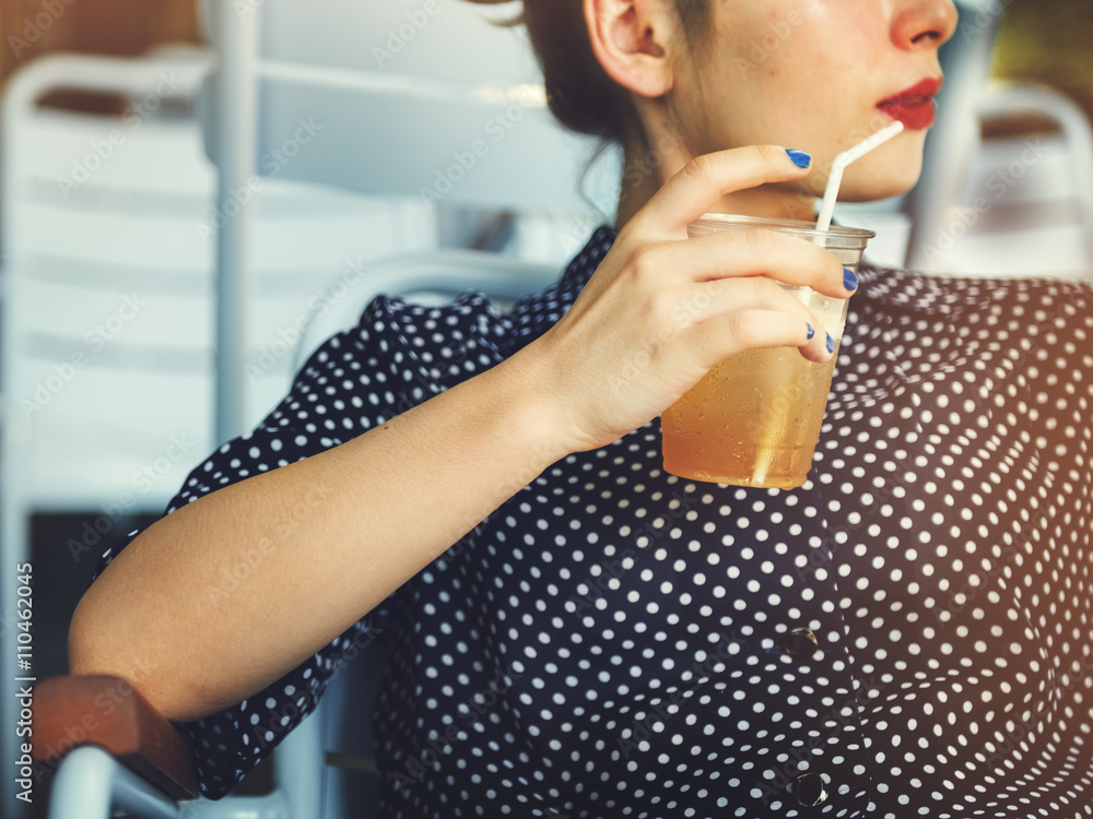 Woman Sitting Drinking Fresh Relaxation Concept