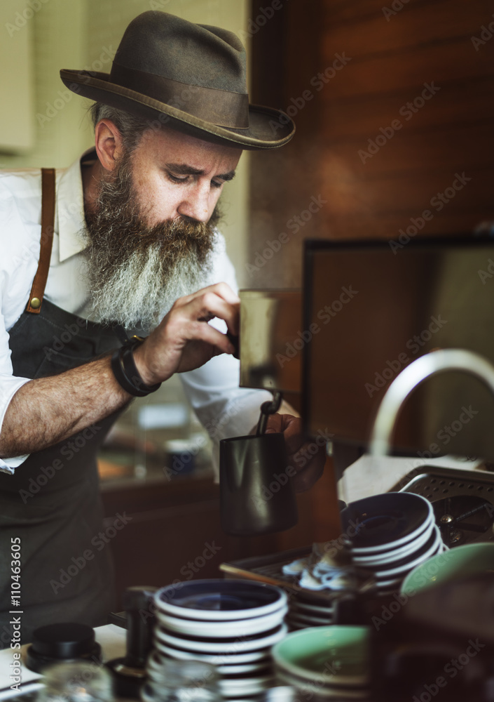 Barista Pouring Coffee Cafe Working Startup Business Concept