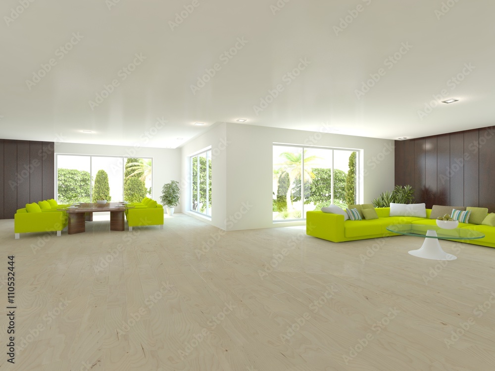 white interior design of living room -3D illustration