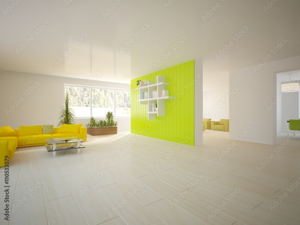 white interior design of living room -3D illustration