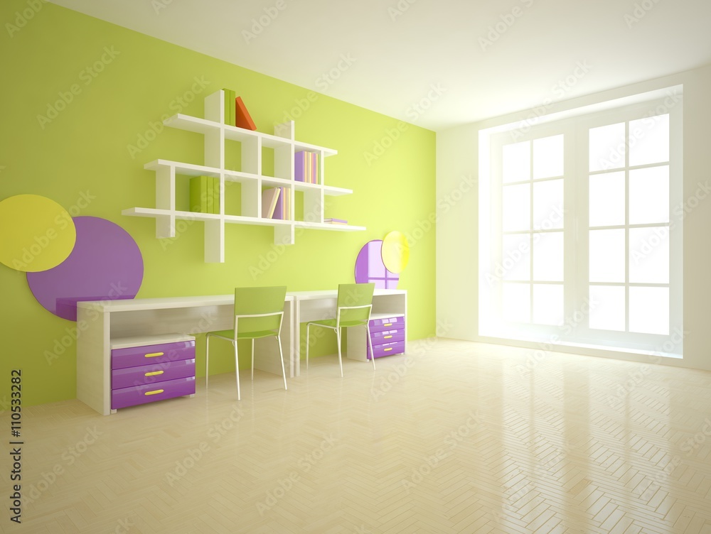 white interior design of living room -3D illustration