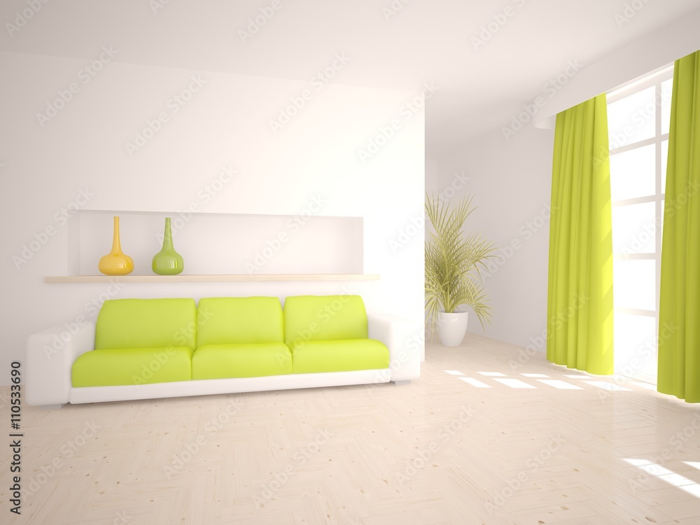 white interior design of living room -3D illustration