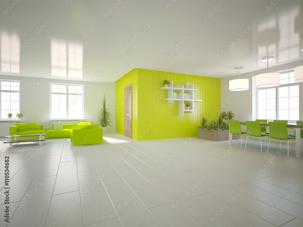 white interior design of living room -3D illustration