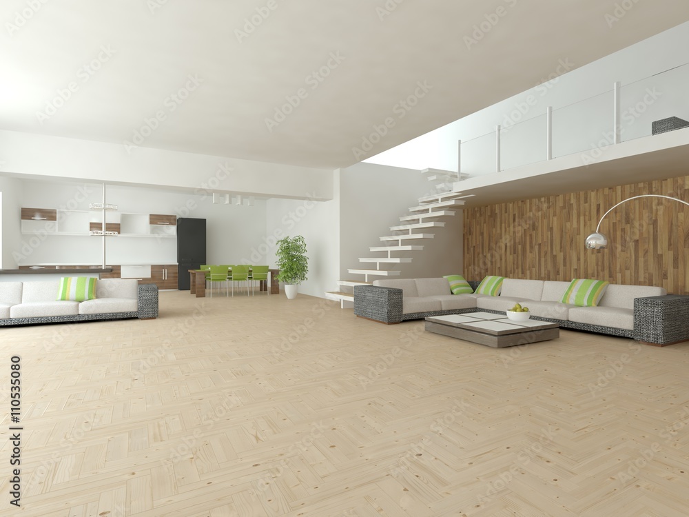 white interior design of living room -3D illustration