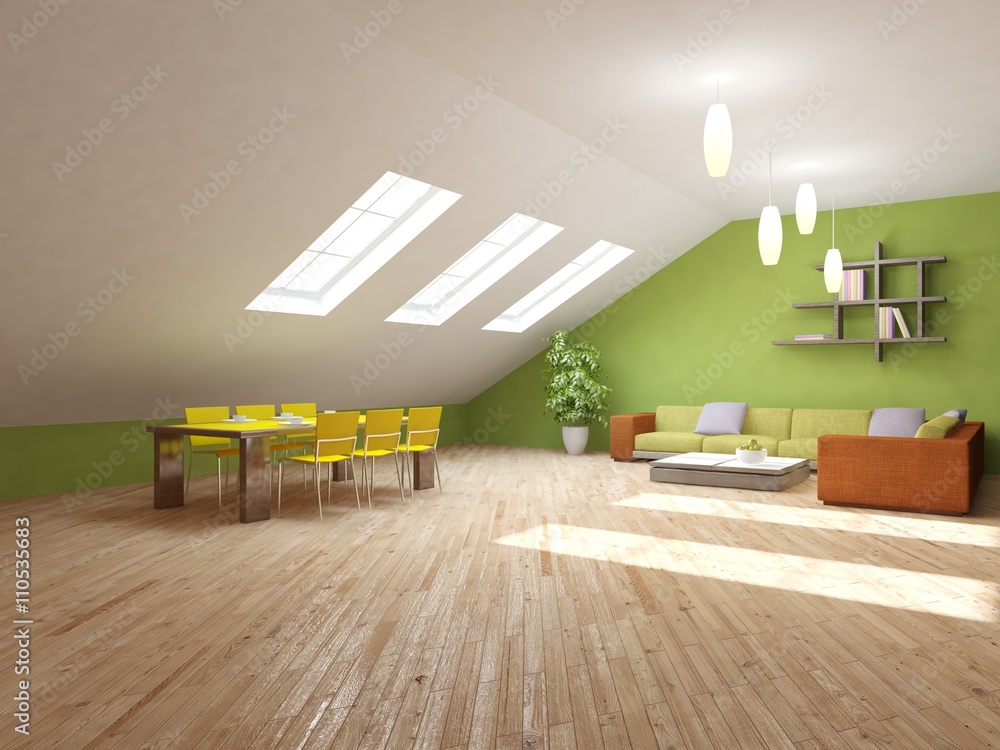 white interior design of living room -3D illustration