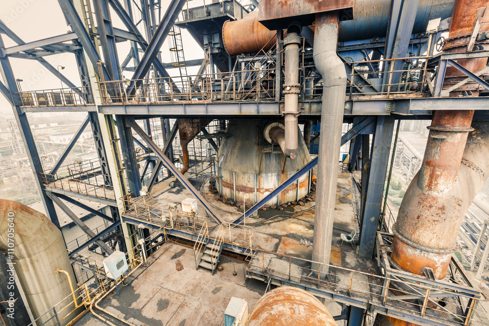 Industrial pipeline equipment scene in the old steel mill