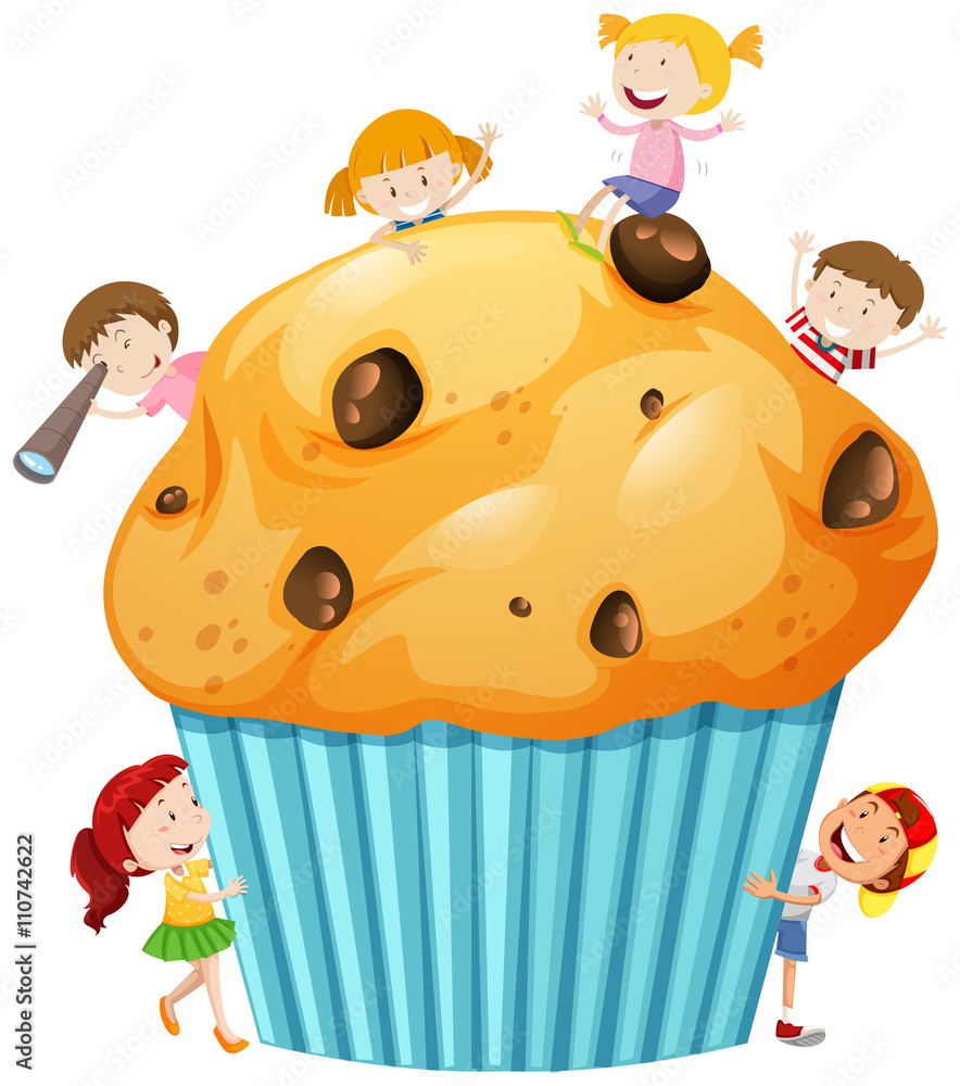 Children around giant muffin