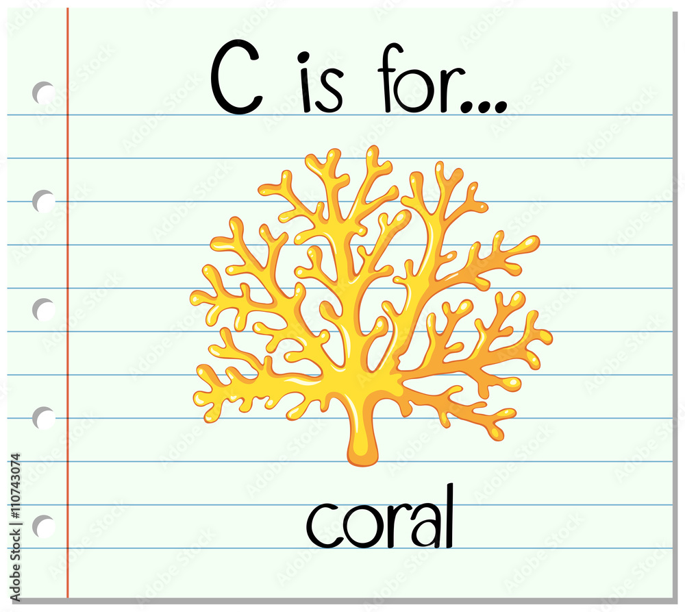 Flashcard letter C is for coral