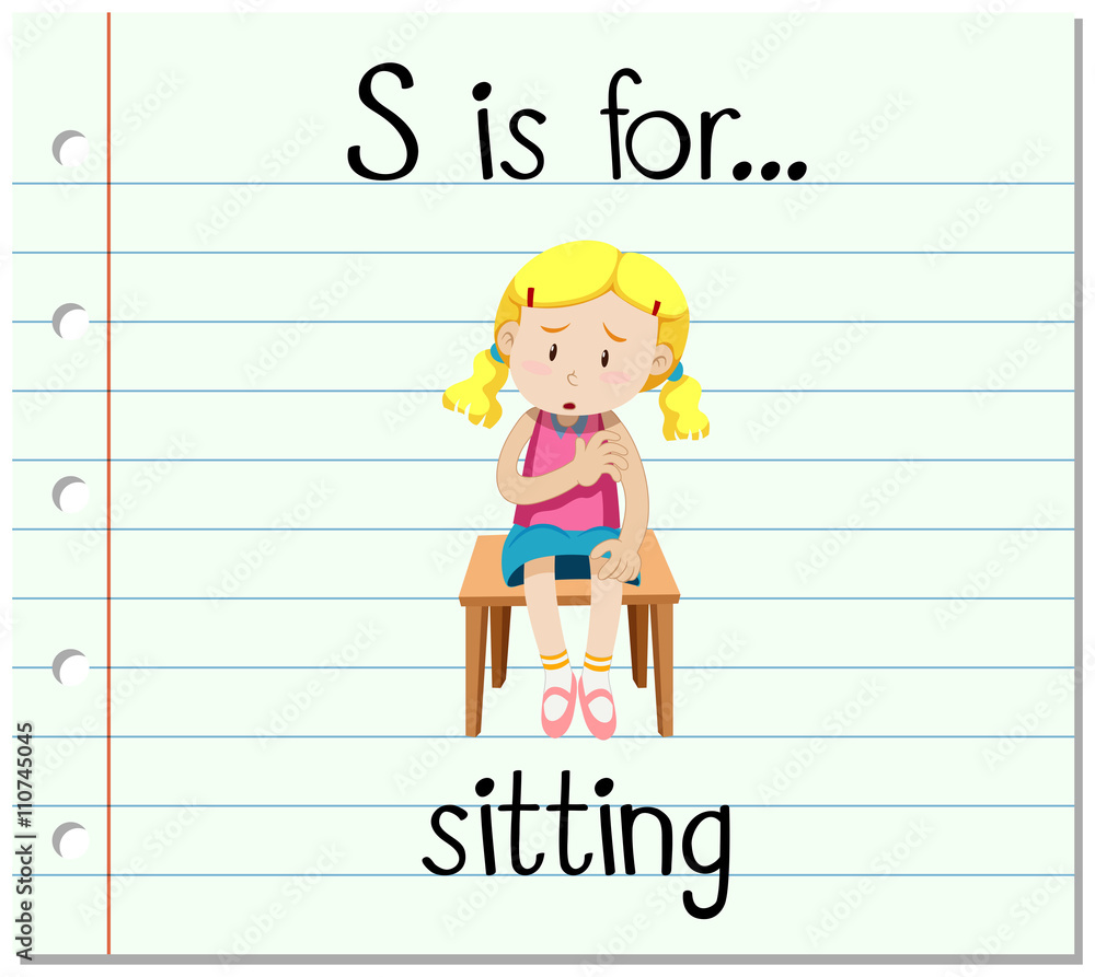 Flashcard letter S is for sitting