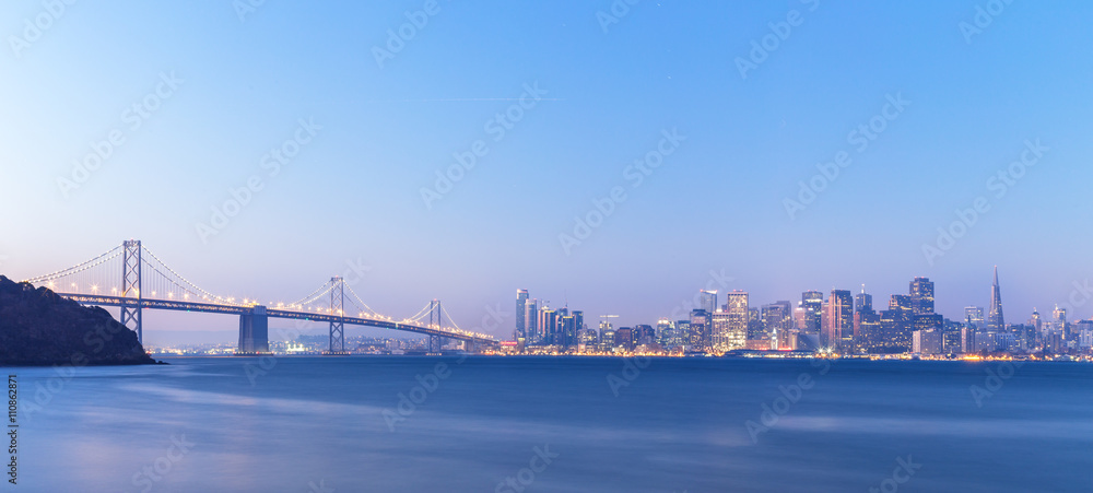 water,bay bridge with cityscape and skyline of san francisco