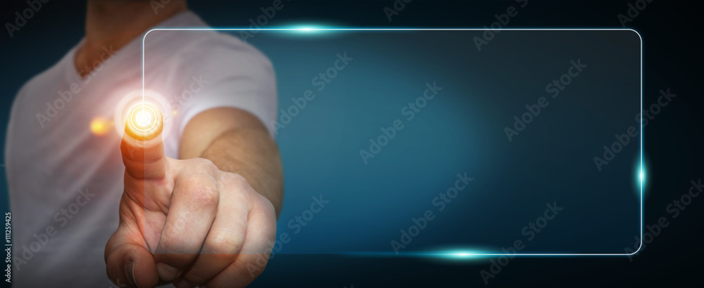 Businessman using tactile interface web address bar to surf on i