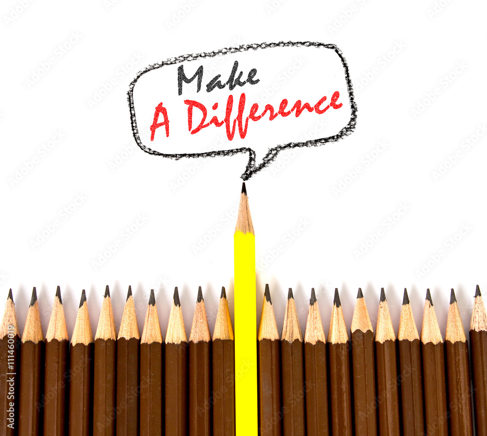 yellow wooden pencil arrange  with make a difference concept