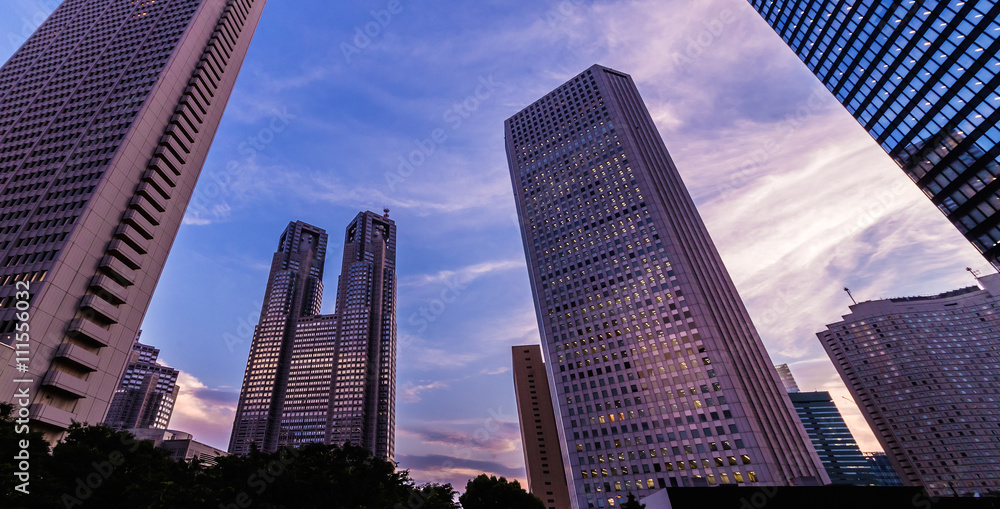 夕暮れの新宿高層ビル