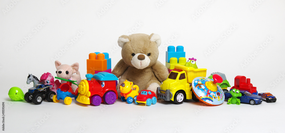 Toys on a white